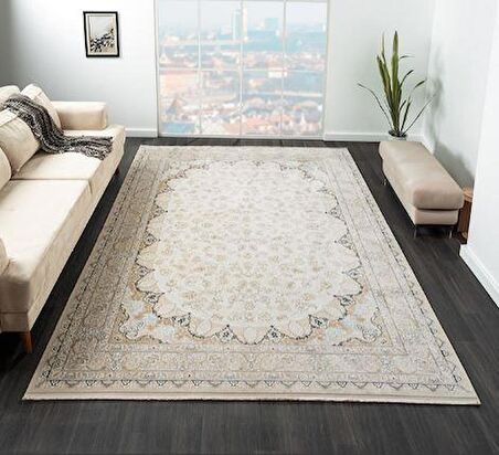 Çam Halı Jasmin EP003A Krem Lacivert Klasik Desen Salon Halısı