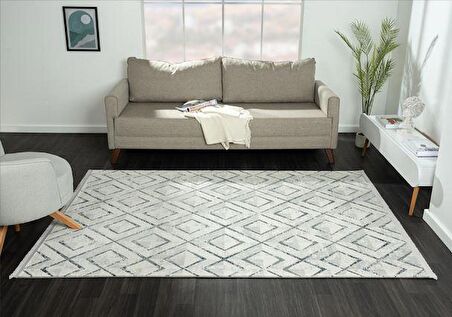 Çam Halı Karen KN003T Gri Lacivert Eskitme Desen Salon Halısı