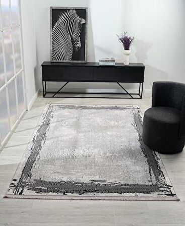 Çam Halı West WD001A Gri Antrasit Eskitme Desen Salon Halısı