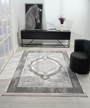 Çam Halı West WD002A Gri Vizon Klasik Eskitme Desen Salon Halısı