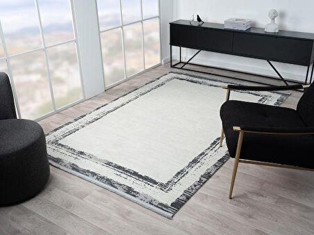 Çam Halı Mona VS004G Krem Antrasit Modern Desen Salon Halısı
