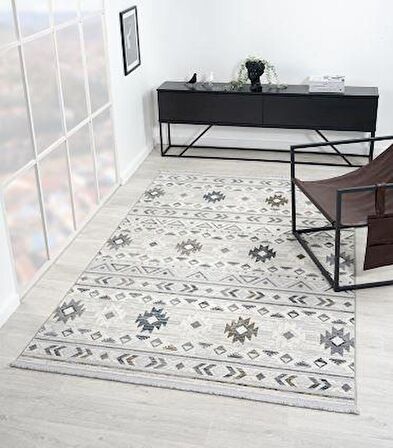 Çam Halı London LY001G Gri Lacivert Otantik Desen Salon Halısı