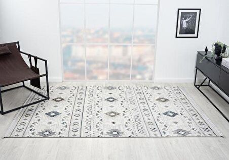 Çam Halı London LY001G Gri Lacivert Otantik Desen Salon Halısı