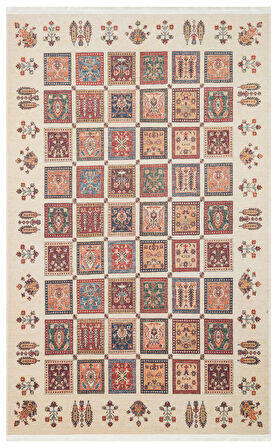 EKO Halı ELİSTA ELS 103 CREAM MULTY Özel Kaymaz Tabanlı Yıkanabilir Pamuk Tabanlı Baskı Halı