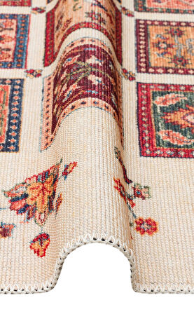 EKO Halı ELİSTA ELS 103 CREAM MULTY Özel Kaymaz Tabanlı Yıkanabilir Pamuk Tabanlı Baskı Halı