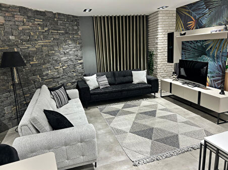 Çam Halı Side 1401 Gri  İskandinav Desenli Koridor Halısı Kesme Yolluk Mutfak Halısı Modern Salon Halısı