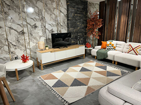 Çam Halı Side 1405 Sarı İskandinav Desenli Koridor Halısı Kesme Yolluk Mutfak Halısı Modern Salon Halısı