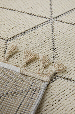 Çam Halı Side 1407 Beyaz İskandinav Desenli Koridor Halısı Kesme Yolluk Mutfak Halısı Modern Salon Halısı