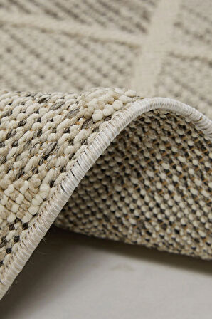 Çam Halı Side 1411 Krem  İskandinav Desenli Koridor Halısı Kesme Yolluk Mutfak Halısı Modern Salon Halısı