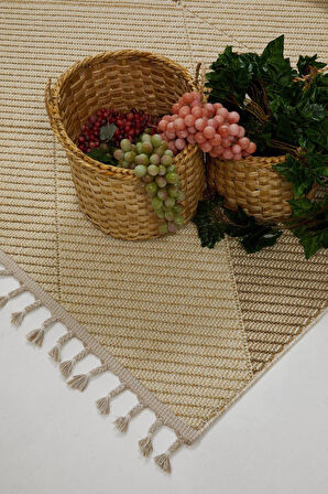 Çam Halı Side 1413 Bej  İskandinav Desenli Koridor Halısı Kesme Yolluk Mutfak Halısı Modern Salon Halısı