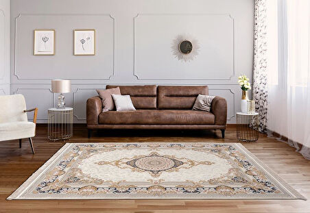 ÇAM Halı FLORA FR003A Beyaz Lacivert Koridor Halısı Mutfak Halısı Salon Halısı