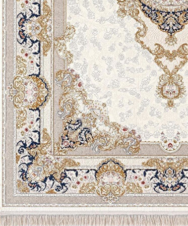 ÇAM Halı FLORA FR003A Beyaz Lacivert Koridor Halısı Mutfak Halısı Salon Halısı
