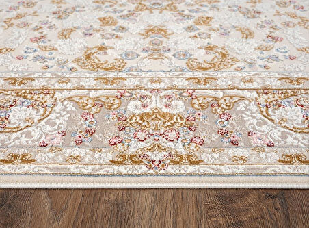 ÇAM Halı FLORA FR006A Beyaz Gold Koridor Halısı Mutfak Halısı Salon Halısı
