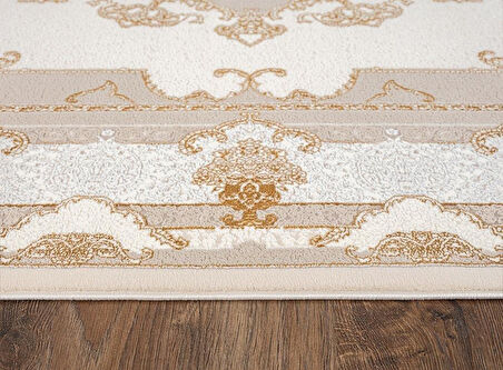 ÇAM Halı FLORA FR007A Beyaz Gold Koridor Halısı Mutfak Halısı Salon Halısı
