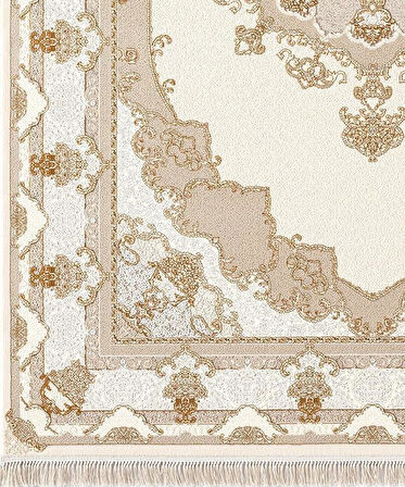 ÇAM Halı FLORA FR007A Beyaz Gold Koridor Halısı Mutfak Halısı Salon Halısı