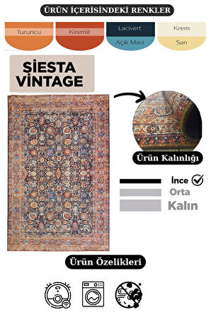 Çam Halı Siesta Vintage 32-041 Etnik Eskitme Desenli Dokuma Tabanlı Yıkanabilir Şönil Salon ve Oda Halısı