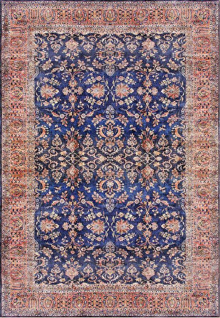 Çam Halı Siesta Vintage 32-041 Lacivert Etnik Eskitme Desenli Dokuma Tabanlı Yıkanabilir Şönil Salon ve Oda Halısı