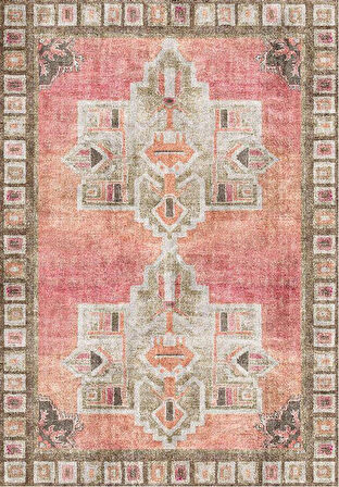 Çam Halı Siesta Etnik 32-563 Etnik Eskitme Desenli Dokuma Tabanlı Yıkanabilir Şönil Salon ve Oda Halısı