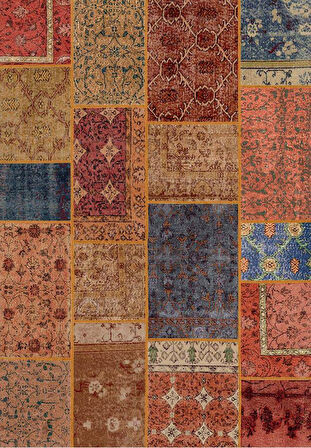Çam Halı Siesta Patchwork 32-460 Etnik Eskitme Desenli Dokuma Tabanlı Yıkanabilir Şönil Salon ve Oda Halısı