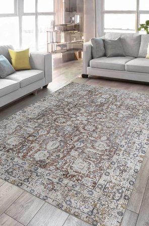 Çam Halı Anatolia 32-044 Etnik Eskitme Desenli Dokuma Tabanlı Yıkanabilir Şönil Salon ve Oda Halısı