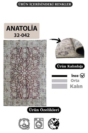 Çam Halı Anatolia 32-042 Etnik Eskitme Desenli Dokuma Tabanlı Yıkanabilir Şönil Salon ve Oda Halısı