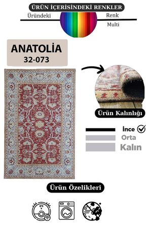 Çam Halı Anatolia 32-073 Etnik Eskitme Desenli Dokuma Tabanlı Yıkanabilir Şönil Salon ve Oda Halısı