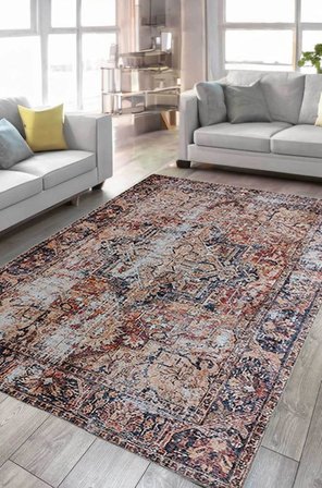 Çam Halı Anatolia 32-038 Etnik Eskitme Desenli Dokuma Tabanlı Yıkanabilir Şönil Salon ve Oda Halısı
