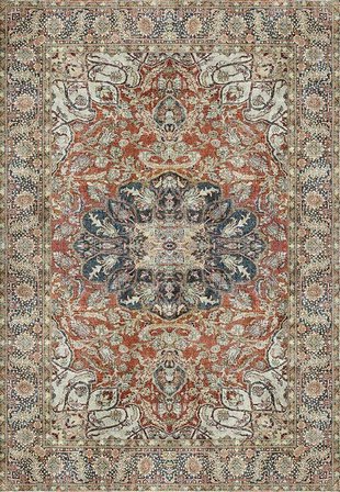 Çam Halı Anatolia 32-074 Etnik Eskitme Desenli Dokuma Tabanlı Yıkanabilir Şönil Salon ve Oda Halısı