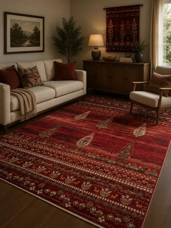 Eko Halı KYBELE KYB 02 RED Etnik Desenli Otantik Salon Halısı Oturma Odası Halısı Mutfak Halısı Modern Makine Halısı