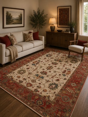 Eko Halı KYBELE KYB 04 CREAM RED XW Etnik Desenli Otantik Salon Halısı Oturma Odası Halısı Mutfak Halısı Modern Makine Halısı