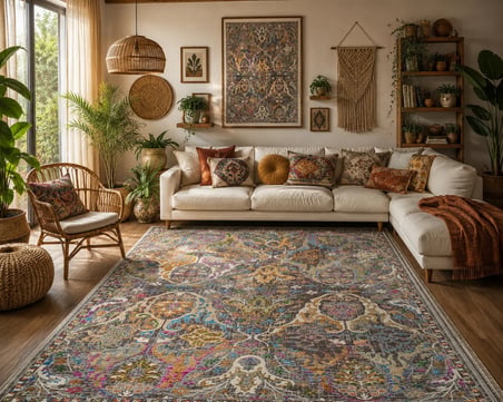 SOFIA SOF 02 MULTY Geleneksel El Dokuması Uşak Halı Desenlerine Sahip Vintage Eskitme Tarzı Salon Halısı Oturma Odası Halısı