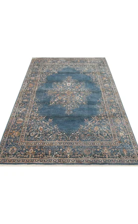 Eko Halı PİETRA PTA 18 NAVY Sıcak Renk Tonlarını Etnik Desenlerle Buluşturan Yumuşak Tuşeli Salon Halısı Oturma Odası Halısı Mutfak Halısı Modern Makine Halısı