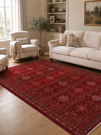 Eko Halı PİETRA PTA 21 RED Sıcak Renk Tonlarını Etnik Desenlerle Buluşturan Yumuşak Tuşeli Salon Halısı Oturma Odası Halısı Mutfak Halısı Modern Makine Halısı