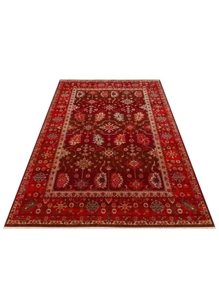 Eko Halı PİETRA PTA 24 RED Sıcak Renk Tonlarını Etnik Desenlerle Buluşturan Yumuşak Tuşeli Salon Halısı Oturma Odası Halısı Mutfak Halısı Modern Makine Halısı