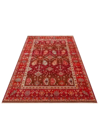 Eko Halı PİETRA PTA 24 RED Sıcak Renk Tonlarını Etnik Desenlerle Buluşturan Yumuşak Tuşeli Salon Halısı Oturma Odası Halısı Mutfak Halısı Modern Makine Halısı