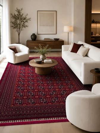 SATEEN AFGHAN SFG 02 RED Afgan Desenlerine Sahip Hav Vermeyen Özel İplerle Dokunan Yıkanabilir ve Özel Kaymaz Tabanlı Sık Dokuma Makine Halısı