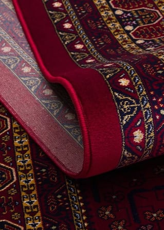 SATEEN AFGHAN SFG 03 RED Afgan Desenlerine Sahip Hav Vermeyen Özel İplerle Dokunan Yıkanabilir ve Özel Kaymaz Tabanlı Sık Dokuma Makine Halısı
