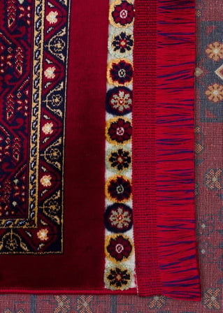 SATEEN AFGHAN SFG 03 RED Afgan Desenlerine Sahip Hav Vermeyen Özel İplerle Dokunan Yıkanabilir ve Özel Kaymaz Tabanlı Sık Dokuma Makine Halısı