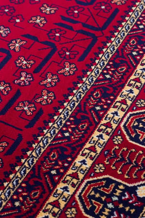 SATEEN AFGHAN SFG 03 RED Afgan Desenlerine Sahip Hav Vermeyen Özel İplerle Dokunan Yıkanabilir ve Özel Kaymaz Tabanlı Sık Dokuma Makine Halısı