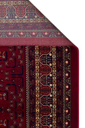 SATEEN AFGHAN SFG 03 RED Afgan Desenlerine Sahip Hav Vermeyen Özel İplerle Dokunan Yıkanabilir ve Özel Kaymaz Tabanlı Sık Dokuma Makine Halısı