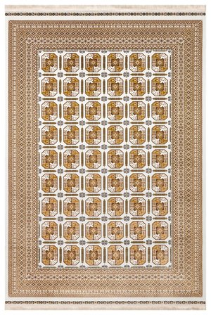 SATEEN AFGHAN SFG 02 BEİGE Afgan Desenlerine Sahip Hav Vermeyen Özel İplerle Dokunan Yıkanabilir ve Özel Kaymaz Tabanlı Sık Dokuma Makine Halısı