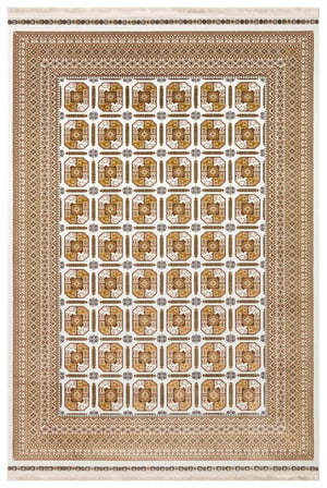 SATEEN AFGHAN SFG 02 BEİGE Afgan Desenlerine Sahip Hav Vermeyen Özel İplerle Dokunan Yıkanabilir ve Özel Kaymaz Tabanlı Sık Dokuma Makine Halısı