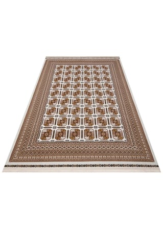 SATEEN AFGHAN SFG 02 BEİGE Afgan Desenlerine Sahip Hav Vermeyen Özel İplerle Dokunan Yıkanabilir ve Özel Kaymaz Tabanlı Sık Dokuma Makine Halısı