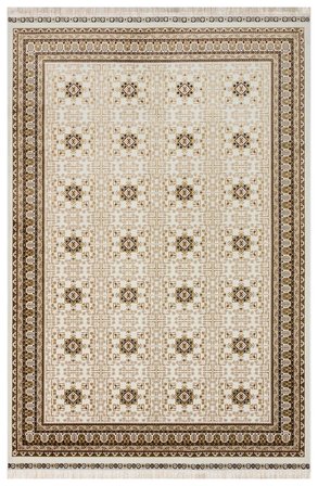 SATEEN AFGHAN SFG 03 BEİGE Afgan Desenlerine Sahip Hav Vermeyen Özel İplerle Dokunan Yıkanabilir ve Özel Kaymaz Tabanlı Sık Dokuma Makine Halısı