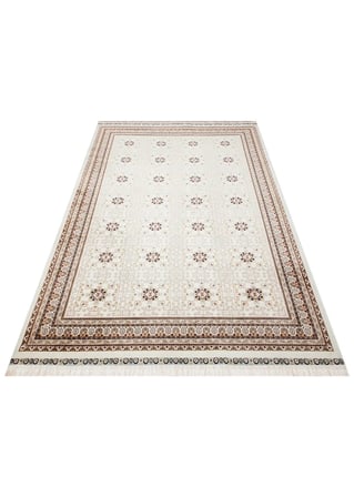 SATEEN AFGHAN SFG 03 BEİGE Afgan Desenlerine Sahip Hav Vermeyen Özel İplerle Dokunan Yıkanabilir ve Özel Kaymaz Tabanlı Sık Dokuma Makine Halısı