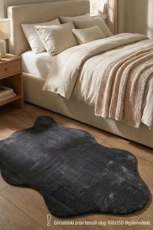 Çam Halı POLY RPPPOST9002 Antrasit Peluş Post Şeklinde Halı-Salon-Antre-Oturma Odası-Yumuşak-Kaymaz Taban-Yıkanabilir