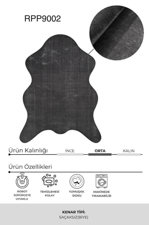 Çam Halı POLY RPPPOST9002 Antrasit Peluş Post Şeklinde Halı-Salon-Antre-Oturma Odası-Yumuşak-Kaymaz Taban-Yıkanabilir