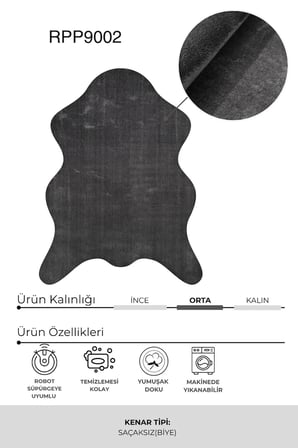 Çam Halı POLY RPPPOST9002 Antrasit Peluş Post Şeklinde Halı-Salon-Antre-Oturma Odası-Yumuşak-Kaymaz Taban-Yıkanabilir