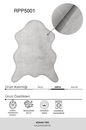 Çam Halı POLY RPPPOST5001 Gri Peluş Post Şeklinde Halı-Salon-Antre-Oturma Odası-Yumuşak-Kaymaz Taban-Yıkanabilir