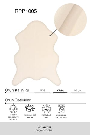 Çam Halı POLY RPPPOST1005 Krem Peluş Post Şeklinde Halı-Salon-Antre-Oturma Odası-Yumuşak-Kaymaz Taban-Yıkanabilir